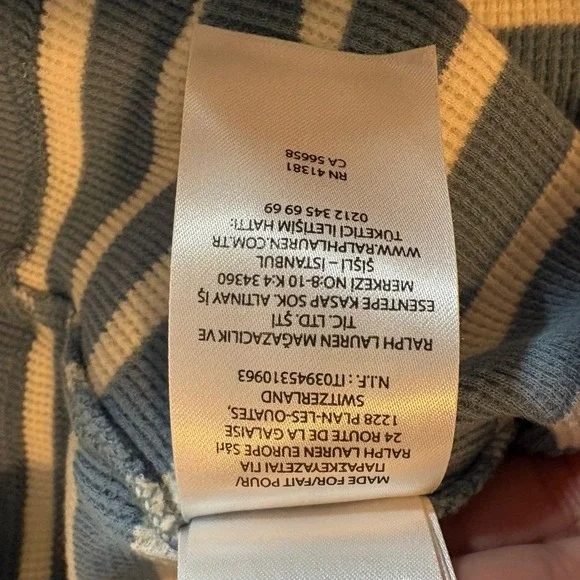 Lauren Ralph Lauren Women Top Striped Henley Long Sleeve Lace Up Blue White Sz L - Picture 12 of 14
